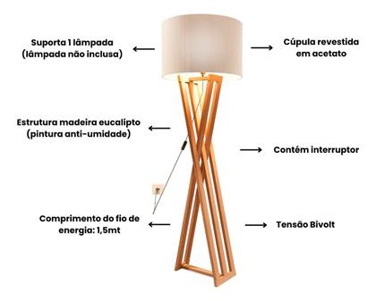 Imagem de Luminária Abajur De Chão Bivolt Com Cúpula Pés De Madeira Star