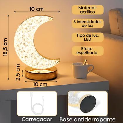 Imagem de Luminária Abajur De Mesa C/ Botão Touch Lua Cristal B-Max BM-F1132