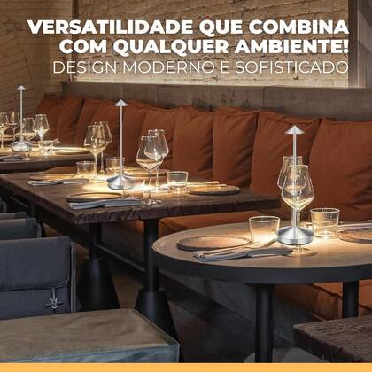 Imagem de Luminária Abajur de Mesa Led Sem Fio Luz Dimerizável Recarregável Decorativo Quarto Sala Restaurante Candeeiro 3 Cores Tippi -