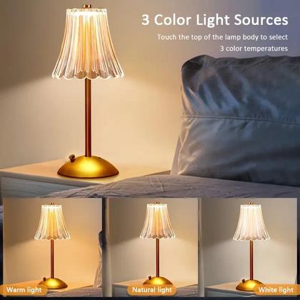 Imagem de Luminária Abajur de Mesa Saia Seda Com Barra Led Sensor Toque De Luz Quarto Sem Fio 3 Cores 110/220v