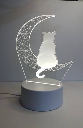 Imagem de Luminária Abajur Gato Sentado Lua Presente Mãe Pai Filho Avo Namorada