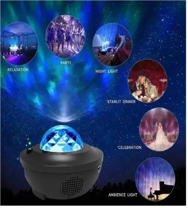 Imagem de Luminária Abajur Gira Projetor Galaxia Musica Bluetooth Usb