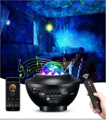 Imagem de Luminária Abajur Gira Projetor Galaxia Musica Bluetooth Usb