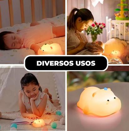 Imagem de Luminária Abajur Hipopótamo Fofinho em Silicone Recarregável com Timer