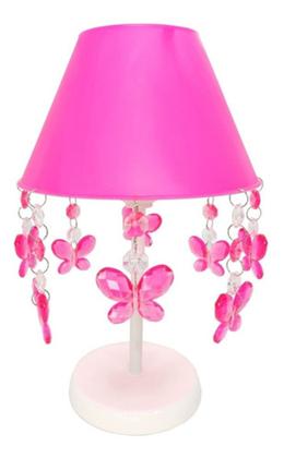 Imagem de Luminária Abajur Infantil Para Mesa de Cabeceira Decoração Quarto Bebê Menina - ABA Borboletas Rosa