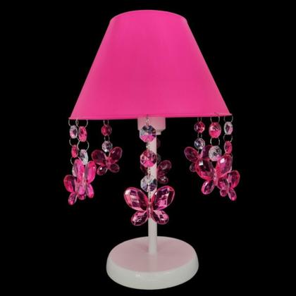 Imagem de Luminária Abajur Infantil Para Mesa de Cabeceira Decoração Quarto Bebê Menina - ABA Borboletas Rosa