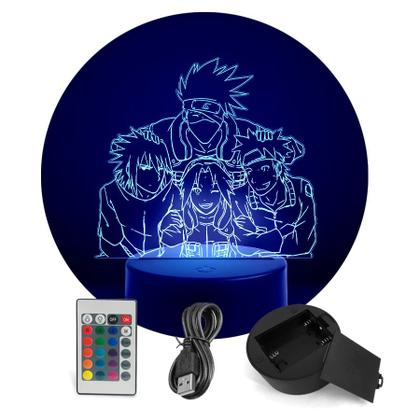 Imagem de Luminária Abajur Kakashi, Naruto, Sasuke, Sakura, Time 7 RGB