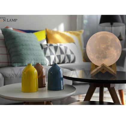 Imagem de Luminária Abajur LED Lua Cheia 3D USB RGB Suporte de Madeira + Fonte CBRN14644
