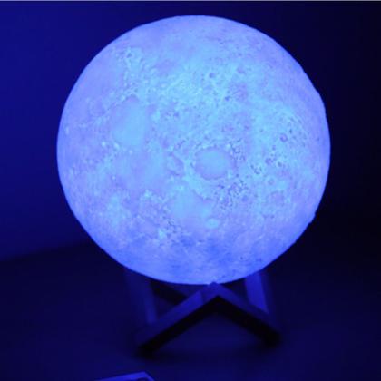 Imagem de Luminária Abajur LED Lua Cheia 3D USB RGB Suporte de Madeira + Fonte CBRN14644
