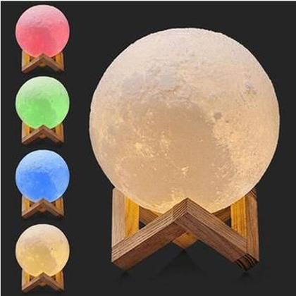 Imagem de Luminária Abajur LED Lua Cheia 3D USB RGB Suporte de Madeira + Fonte CBRN14644