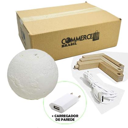 Imagem de Luminária Abajur LED Lua Cheia 3D USB RGB Suporte de Madeira + Fonte CBRN14644