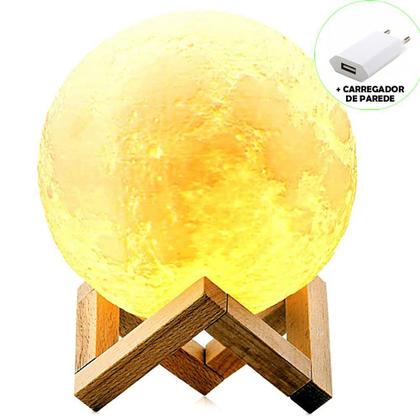 Imagem de Luminária Abajur LED Lua Cheia 3D USB RGB Suporte de Madeira + Fonte CBRN14644