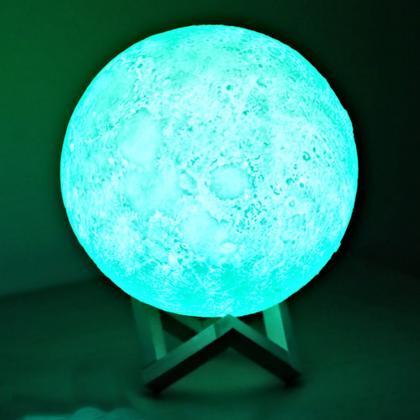 Imagem de Luminária Abajur LED Lua Cheia 3D USB RGB Suporte de Madeira + Fonte CBRN14644
