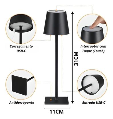 Imagem de Luminária Abajur Mesa Led Dimerizável Sem Fio Recarregável