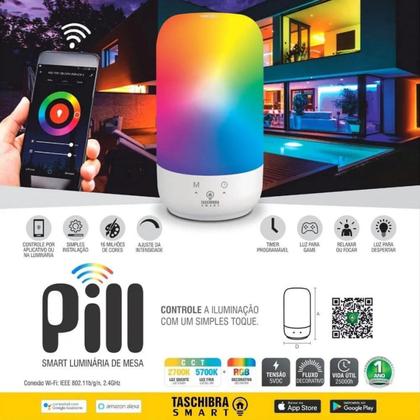Imagem de Luminaria Abajur Mesa Rgb Pill Smart Wi-fi Led Taschibra