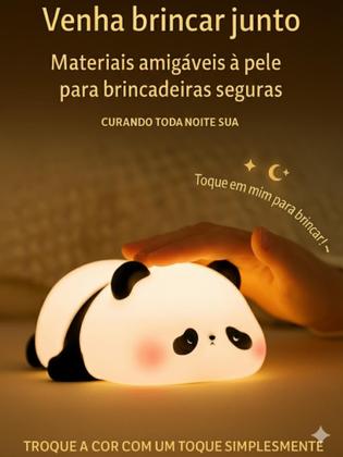 Imagem de Luminária Abajur Panda Silicone Infantil Touch Luz Noturna Sem Fio