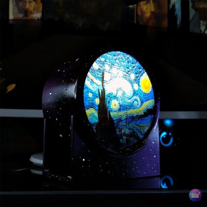 Imagem de Luminária Abajur Redonda Noite Estrelada de Van Gogh Arte Decoração