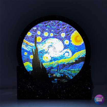 Imagem de Luminária Abajur Redonda Noite Estrelada de Van Gogh Arte Decoração