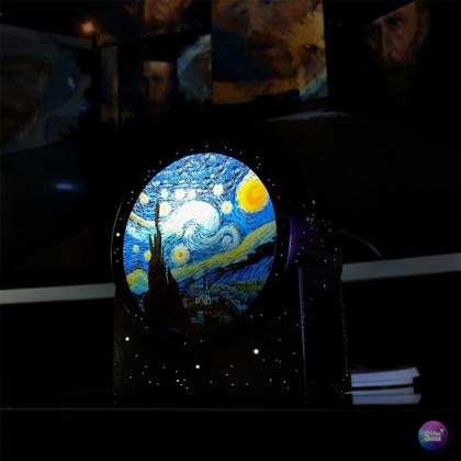 Imagem de Luminária Abajur Redonda Noite Estrelada de Van Gogh Arte Decoração