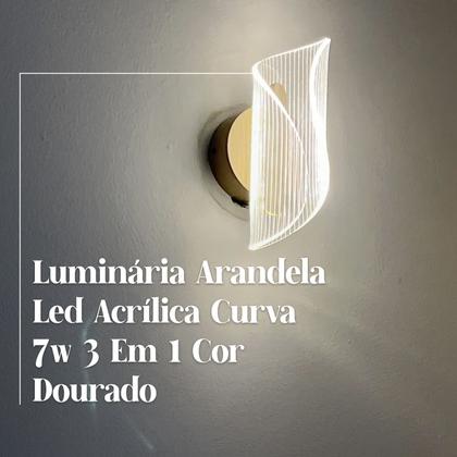 Imagem de Luminária Arandela Led Acrílica Curva 7w 3 Em 1 Cor Dourado de Parede