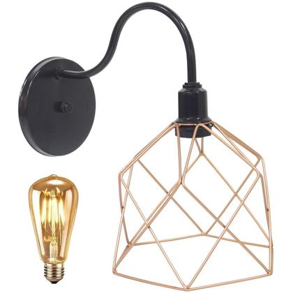 Imagem de Luminária Arandela Parede Aramada Cálice Industrial Retro + Lâmpada Led Preto/Cobre Rose Gold