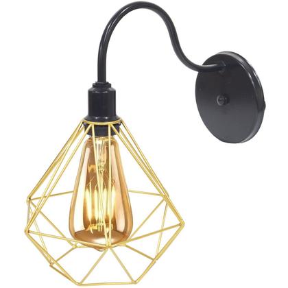 Imagem de Luminária Arandela Parede Aramada Diamante Industrial Retro + Lâmpada Led Vintage Preto/Dourado