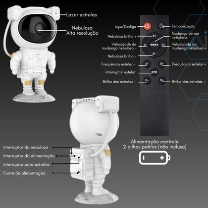 Imagem de Luminária Astronauta Projetor Luz Galáxia Nebulosa Estrelas Branco