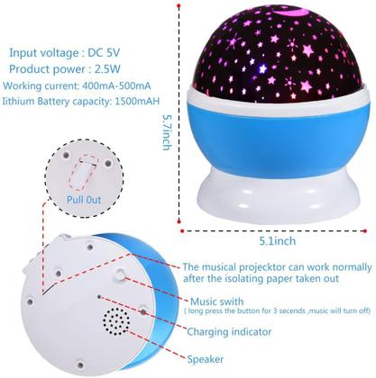 Imagem de Luminária  Baby Starry Night Light Projector para crianças, Projetor Moon Stars 12 Soft Master AZUL