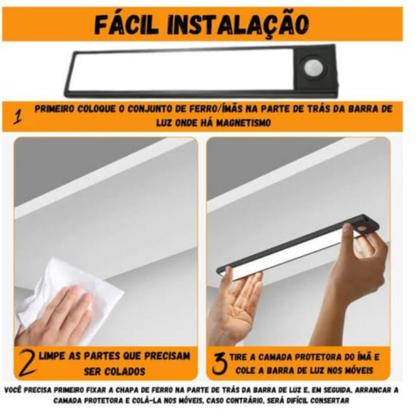 Imagem de Luminária Barra Led Com Sensor Presença Recarregável PRATA ou PRETO Armário,Cama ,Guarda-roupa 40cm