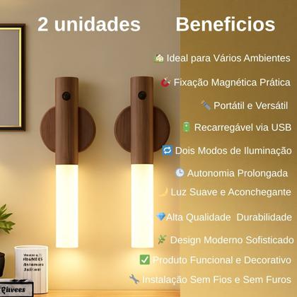 Imagem de Luminária Bastão LED Recarregável com Sensor Movimento Luz Noturna Decorativa Magnética USB para Quarto Corredor Escada Cozinha Parede Design Moderno