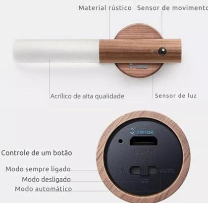 Imagem de Luminária Bastão LED Recarregável com Sensor Movimento Luz Noturna Decorativa Magnética USB para Quarto Corredor Escada Cozinha Parede Design Moderno