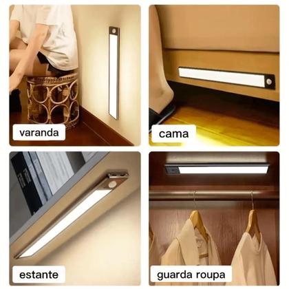 Imagem de Luminária C/ Sensor Recarregável Para Guarda Roupas Armário Cozinha 3 Tons