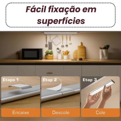 Imagem de Luminária C/ Sensor Recarregável Para Guarda Roupas Armário Cozinha 3 Tons
