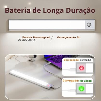 Imagem de Luminária C/ Sensor Recarregável Para Guarda Roupas Armário Cozinha 3 Tons