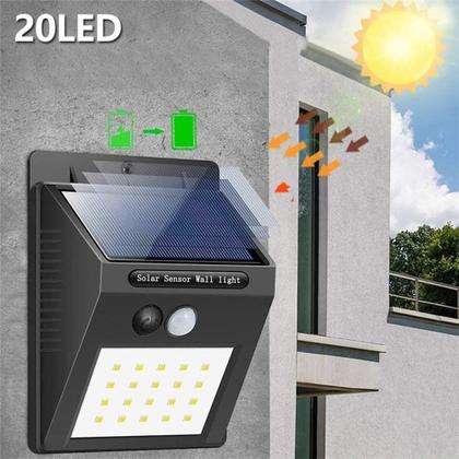 Imagem de Luminária Carregamento Solar Leds Sensor De Movimento Presença Automático Fotocélula Parede Externa Forte A Prova Dágua