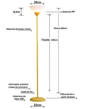 Imagem de Luminária Chão 1,80m LED Bivolt Gimpo PF-04 Preto