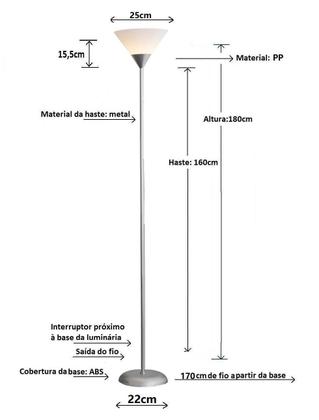 Imagem de Luminária Chão 1,80m LED Bivolt Gimpo PF-04 Preto