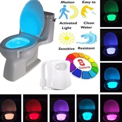 Imagem de Luminaria Com Sensor De Presenca Para Vaso Sanitario Luz Movimento Privada Criança Led 8 Cores Noturna Banheiro
