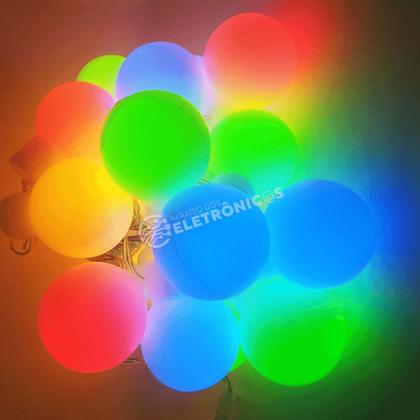 Imagem de Luminária Cordão Luz Led 20 Bolinhas 5cm Varal Colorido Iluminação de Festa Junina - 607