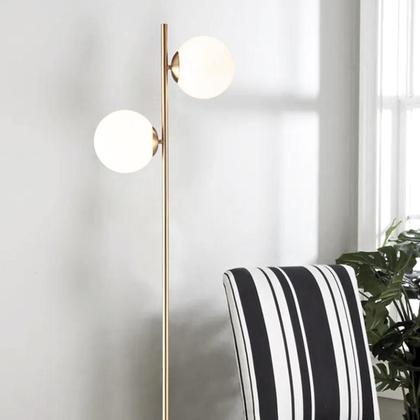Imagem de Luminária de Chão 162cm Jabuticaba 2 Globos Vidro Dourada Pedestal Coluna Piso Gimpo KJTD-710-GOLD