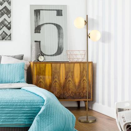 Imagem de Luminária de Chão 162cm Jabuticaba 2 Globos Vidro Dourada Pedestal Coluna Piso Gimpo KJTD-710-GOLD