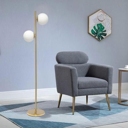 Imagem de Luminária de Chão 162cm Jabuticaba 2 Globos Vidro Dourada Pedestal Coluna Piso Gimpo KJTD-710-GOLD