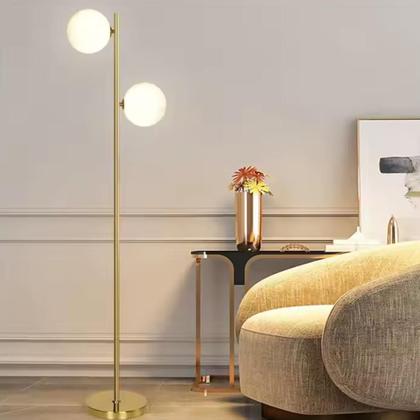 Imagem de Luminária de Chão 162cm Jabuticaba 2 Globos Vidro Dourada Pedestal Coluna Piso Gimpo KJTD-710-GOLD