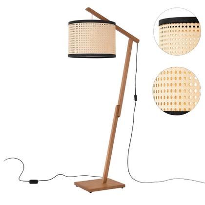 Imagem de Luminária de Chão Aurora em Madeira com Cúpula de Palha Natural Design Moderno Sala Quarto Decoração Iluminação