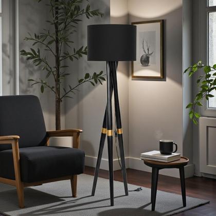 Imagem de Luminária de Chão Belíssima Tripé de Madeira Design Moderno Abajur de Piso Luxo 1,58m