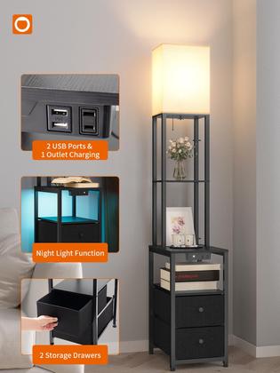 Imagem de Luminária de chão (complemento), luz noturna de 11 cores, 2 portas USB e 1 tomada
