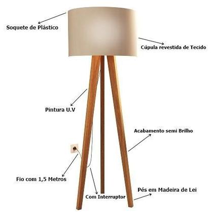 Imagem de Luminária De Chão Tripé Delta Com Cúpula Abajur Off White/Nature