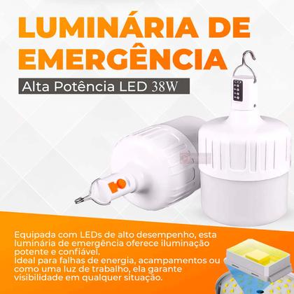 Imagem de Luminária de Emergência Recarregável 38w Lampada Bulbo Led à Prova D'água
