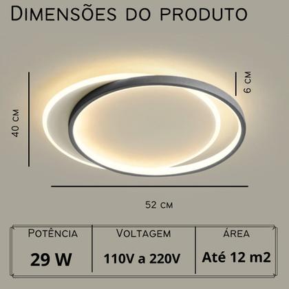 Imagem de Luminária de LED de sobrepor Formato de Redondo de Duas Luas 29W de potência Bivolt com 3 cores de luz embutida