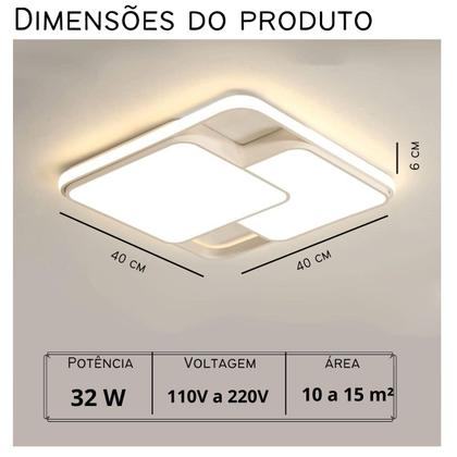 Imagem de Luminária de LED de sobrepor quadrada Bivolt 32W 3 em 1 com luz central dupla
